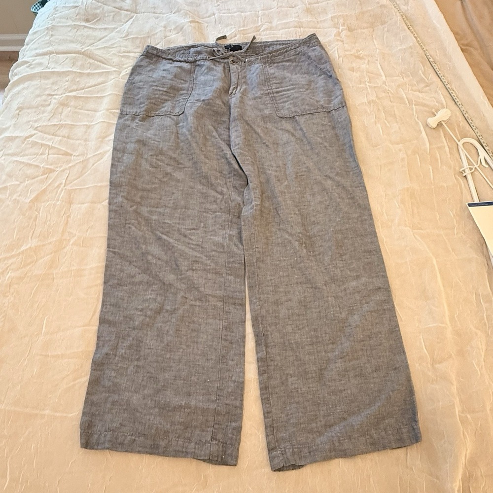 Womens Gap Blue Chambray Linen Blend Wide Leg Drawstring Coastal Pants 14R